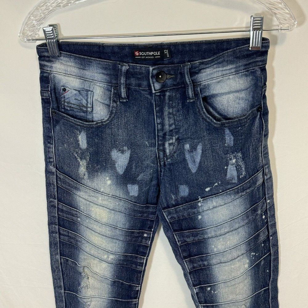 SouthPole Women's Size 12 Distressed Splatter‎ Straight Leg Denim Jeans